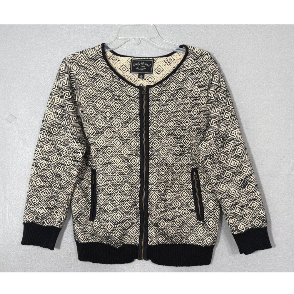 Lucky Brand Zip Front Womens Cardigan Sweater Size‎ M Cotton Boho Southwestern